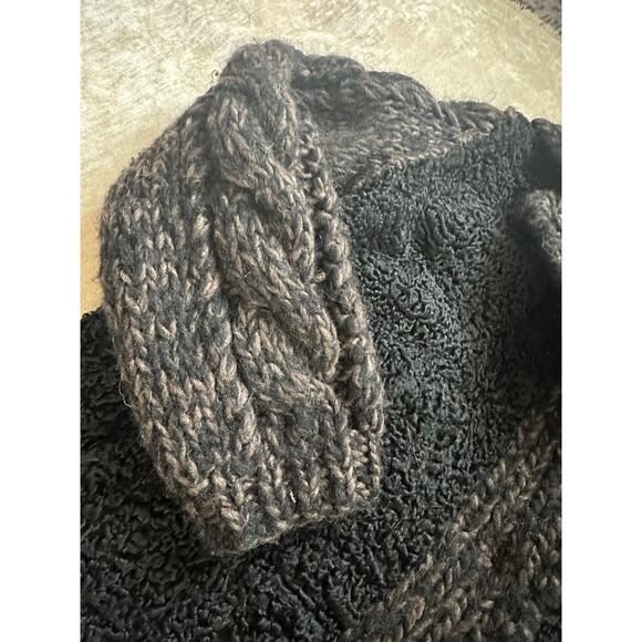 Vintage Persian lamb cable knit sleeves wool jacket coat vest black woman SZ L - Picture 9 of 16
